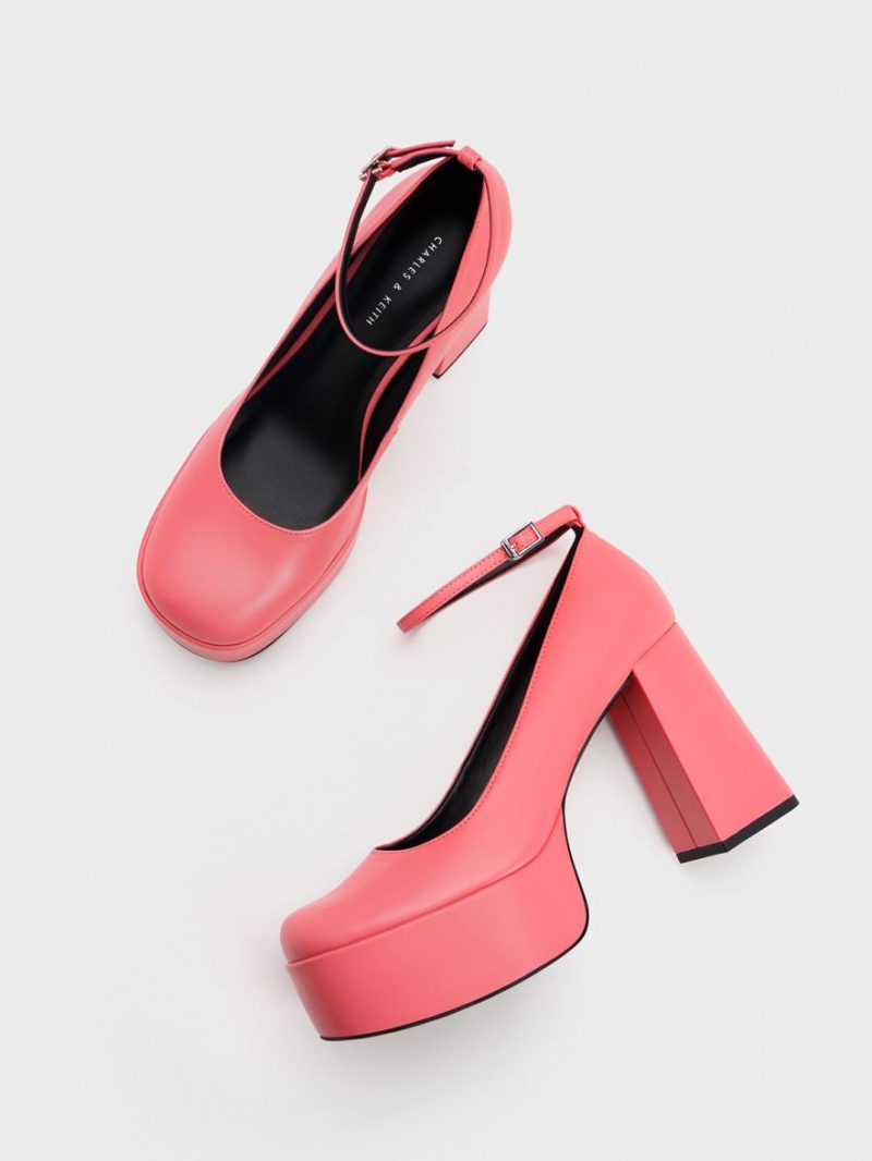 Charles & Keith Ankle-Riemen Plattform Pumps Rosa | 079YUJDLW