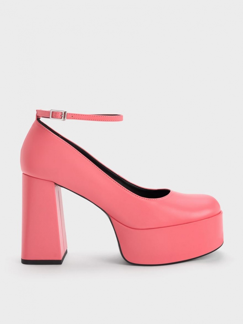 Charles & Keith Ankle-Riemen Plattform Pumps Rosa | 079YUJDLW