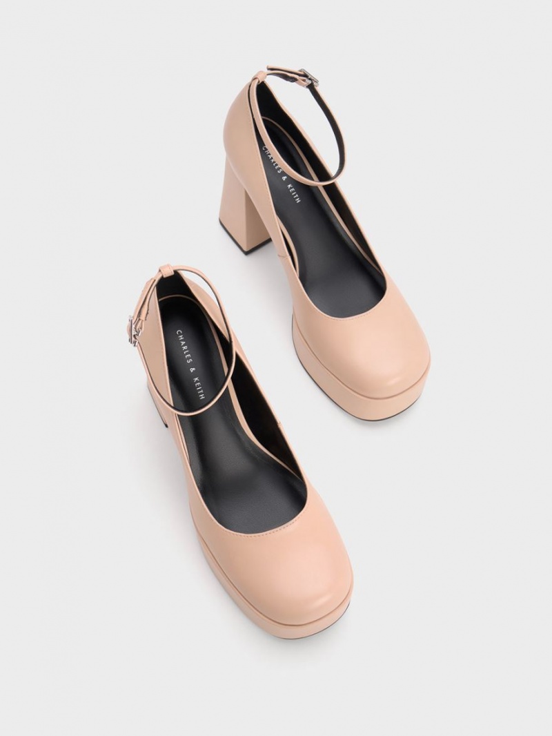 Charles & Keith Ankle-Riemen Plattform Pumps Beige | 786SFOJME