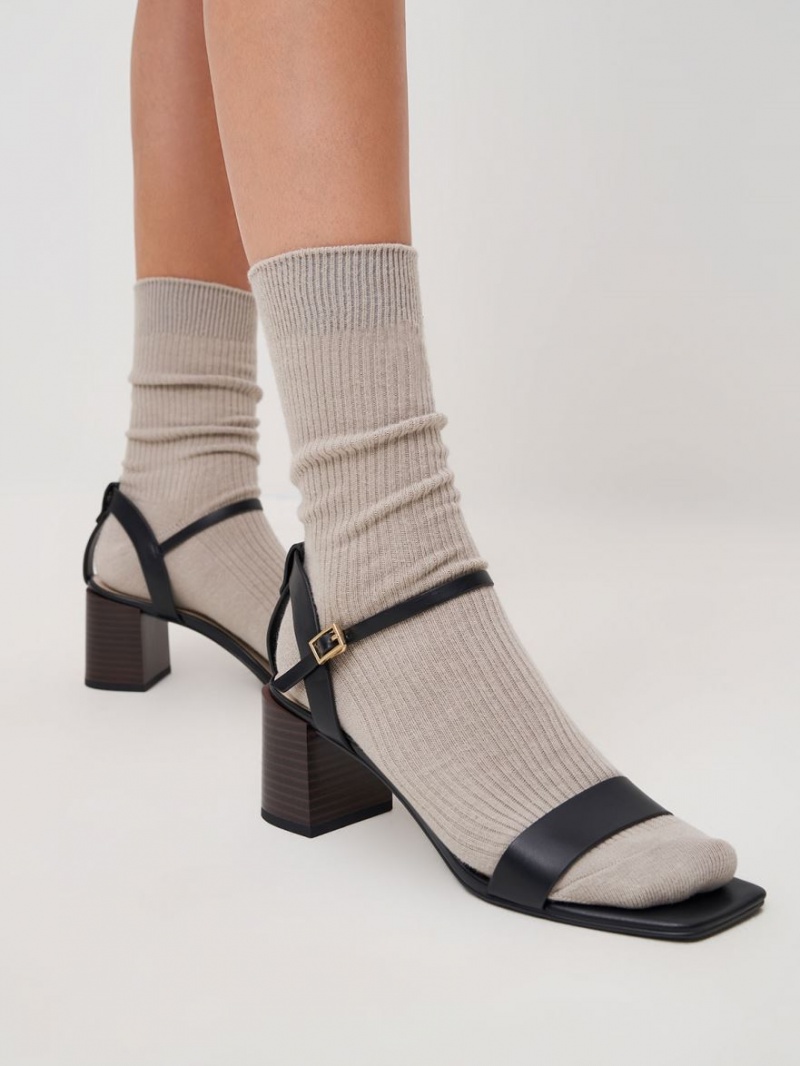 Charles & Keith Ankle Riemen Stacked Sandalen Absatz Schwarz | 745CZQOIL