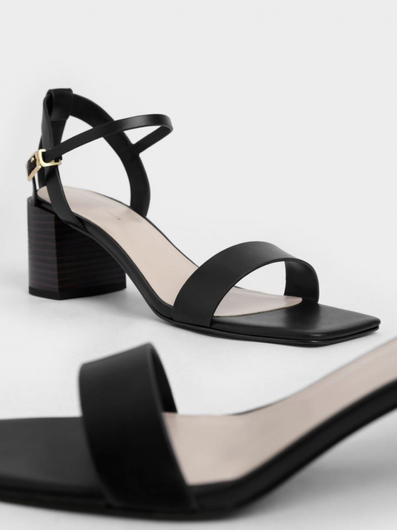 Charles & Keith Ankle Riemen Stacked Sandalen Absatz Schwarz | 745CZQOIL