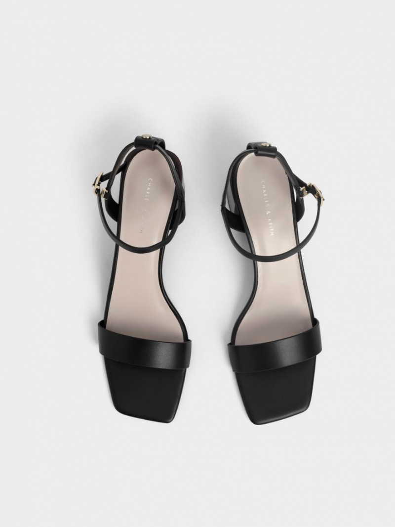 Charles & Keith Ankle Riemen Stacked Sandalen Absatz Schwarz | 745CZQOIL