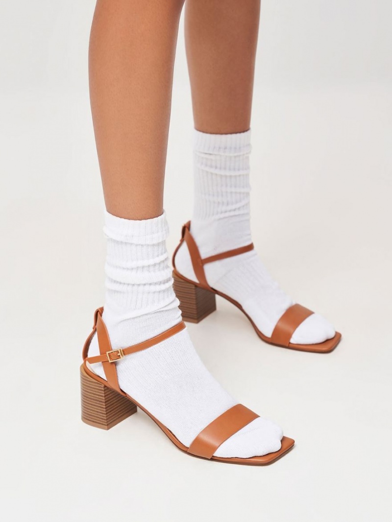 Charles & Keith Ankle Riemen Stacked Sandalen Absatz Braun | 273JIVDTP