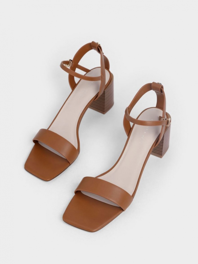 Charles & Keith Ankle Riemen Stacked Sandalen Absatz Braun | 273JIVDTP