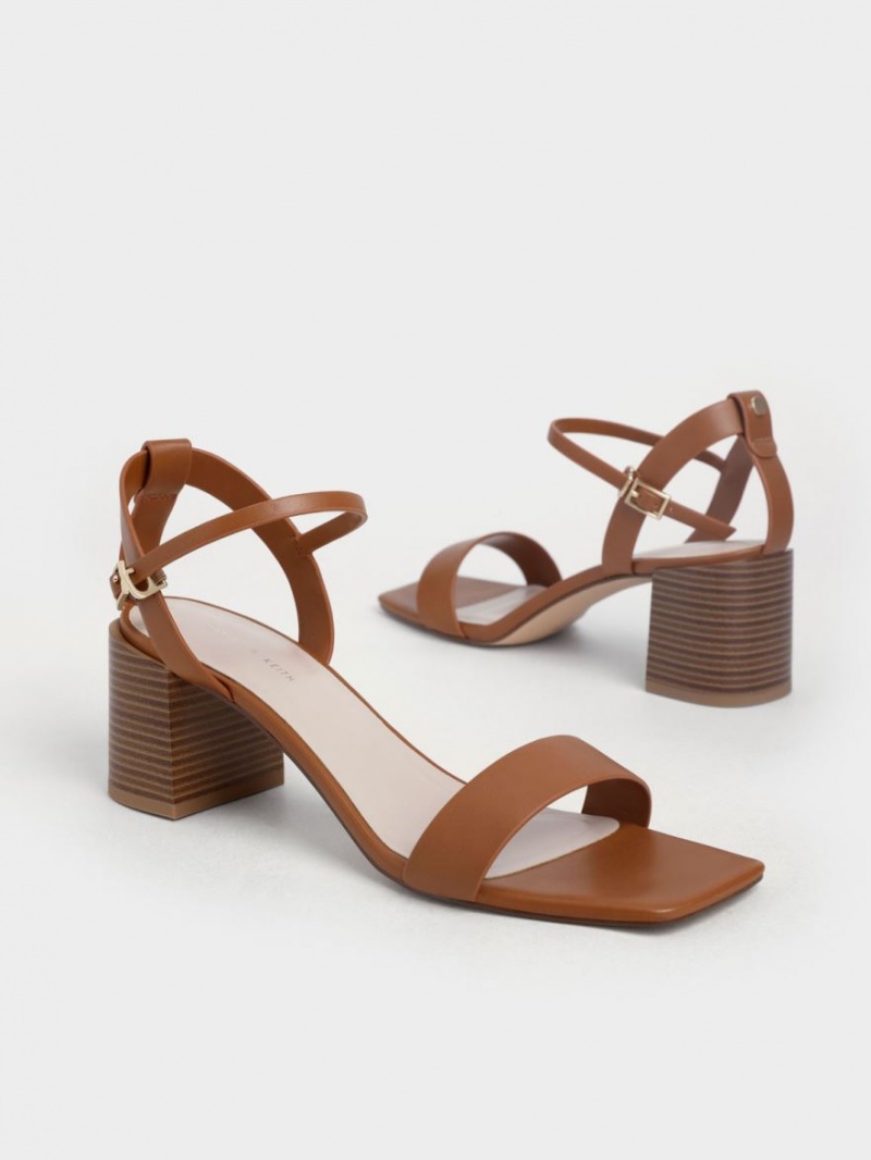 Charles & Keith Ankle Riemen Stacked Sandalen Absatz Braun | 273JIVDTP