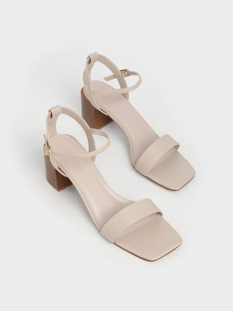 Charles & Keith Ankle Riemen Stacked Sandalen Absatz Beige | 628WIBGZS