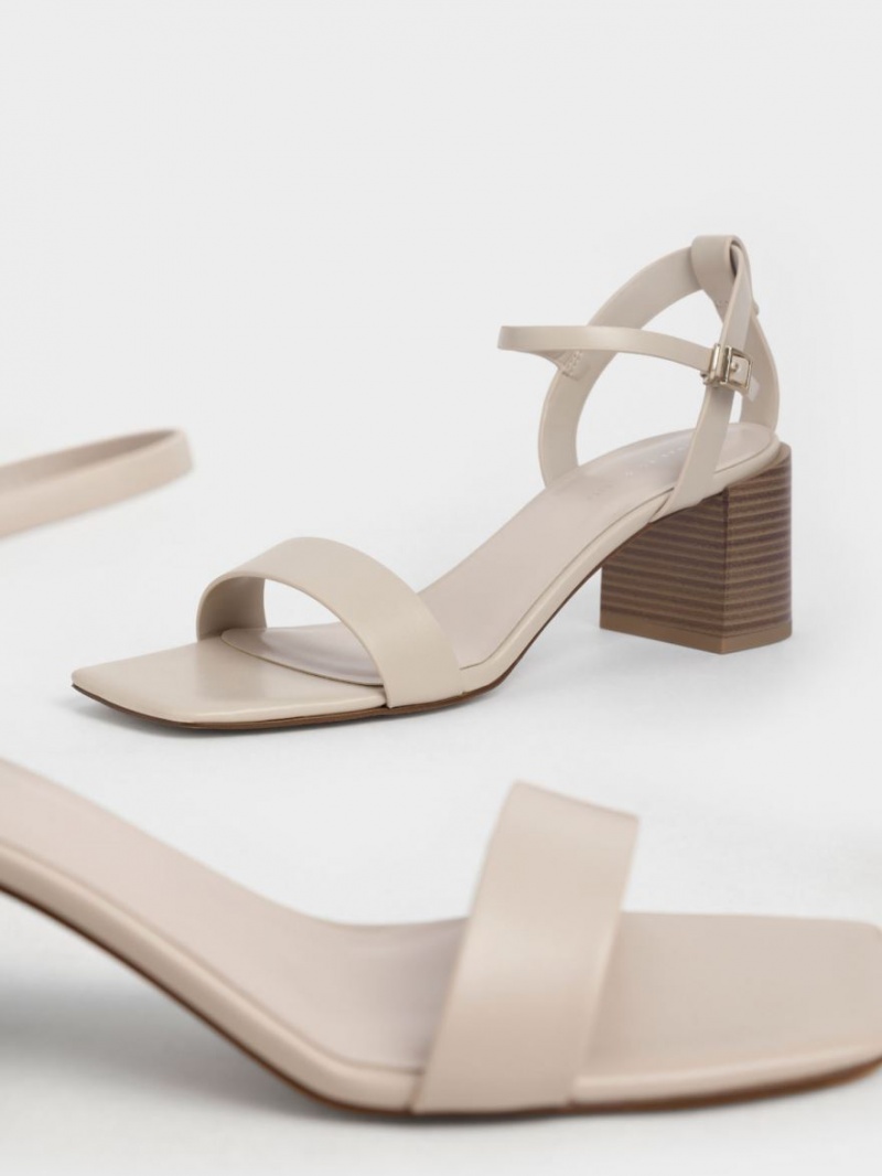 Charles & Keith Ankle Riemen Stacked Sandalen Absatz Beige | 628WIBGZS