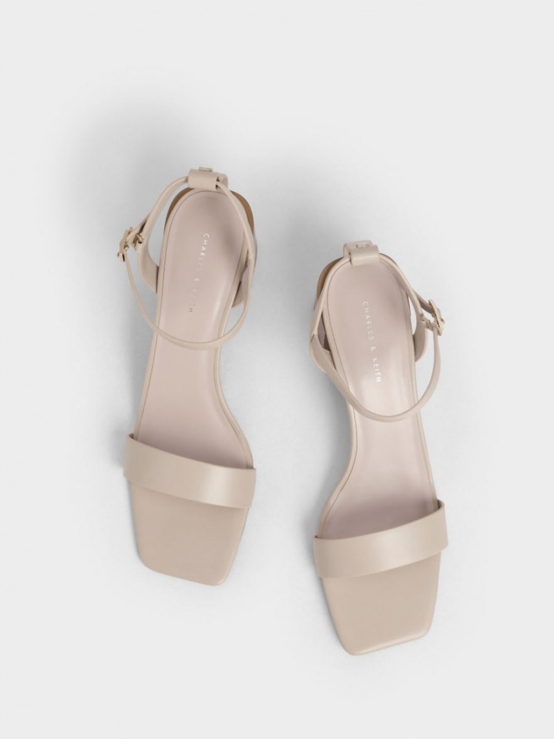 Charles & Keith Ankle Riemen Stacked Sandalen Absatz Beige | 628WIBGZS