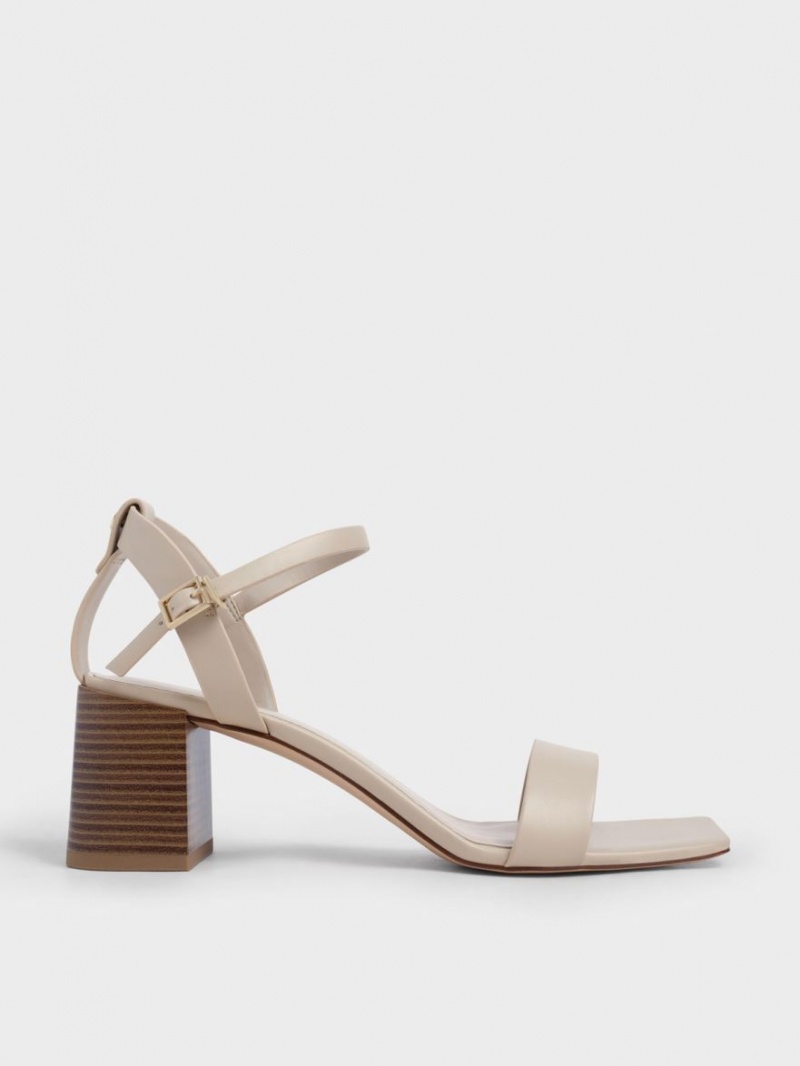 Charles & Keith Ankle Riemen Stacked Sandalen Absatz Beige | 628WIBGZS