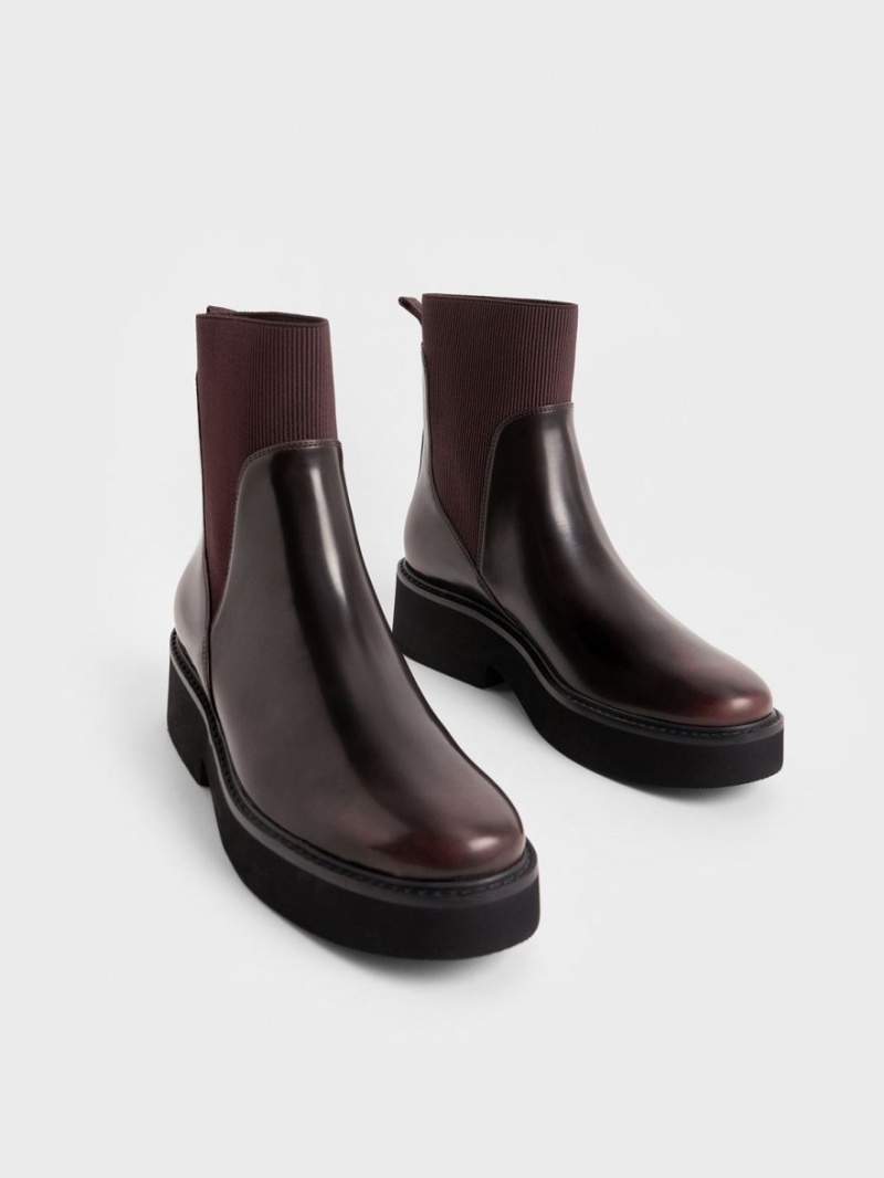 Charles & Keith Ankle Socken Stiefel Bordeaux | 204YGCITW