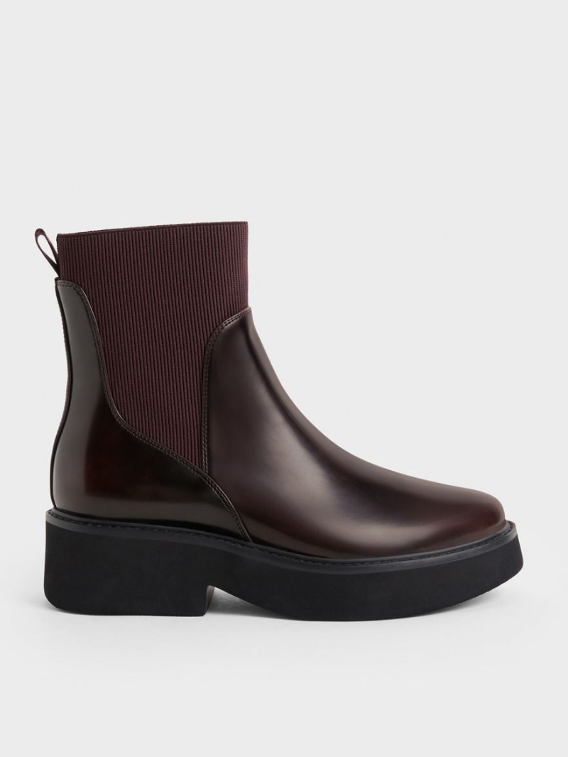 Charles & Keith Ankle Socken Stiefel Bordeaux | 204YGCITW