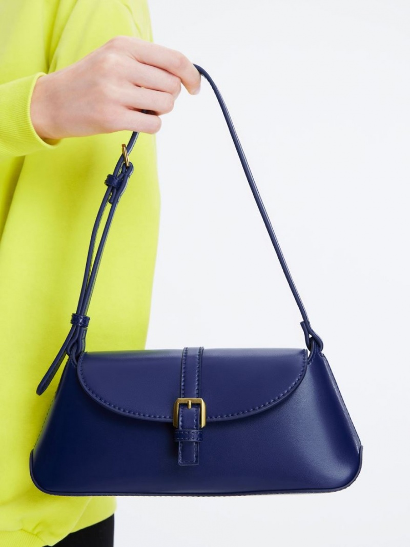 Charles & Keith Annelise Double Belted Schultertaschen Navy | 341YDEPCS