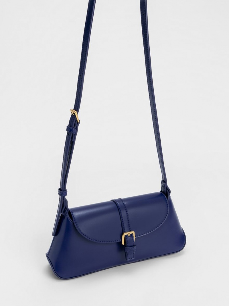 Charles & Keith Annelise Double Belted Schultertaschen Navy | 341YDEPCS