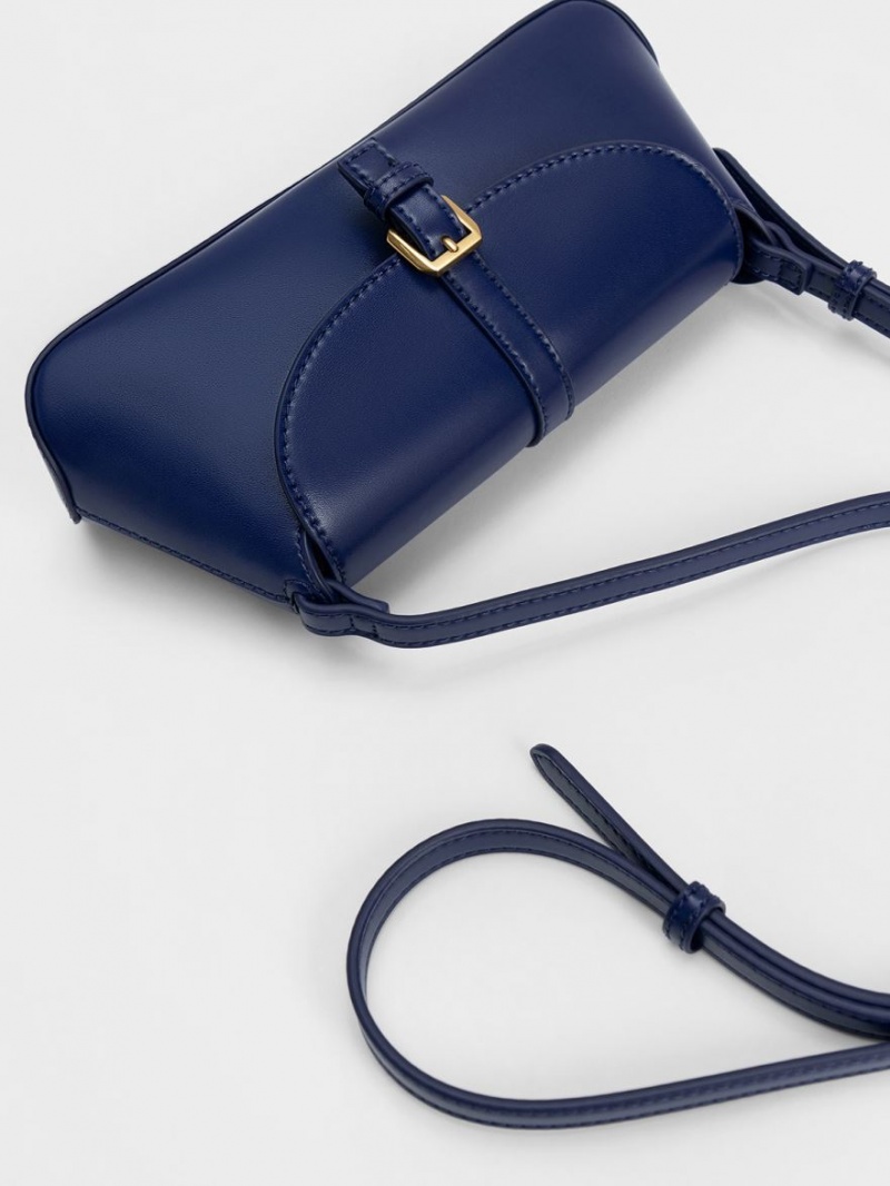 Charles & Keith Annelise Double Belted Schultertaschen Navy | 341YDEPCS