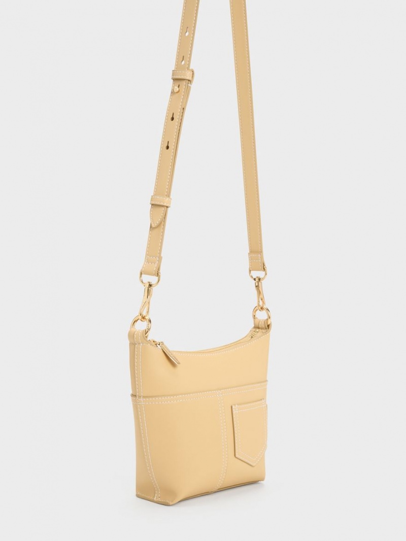 Charles & Keith Anthea Contrast-Trim Schultertaschen Beige | 471TEWOAY