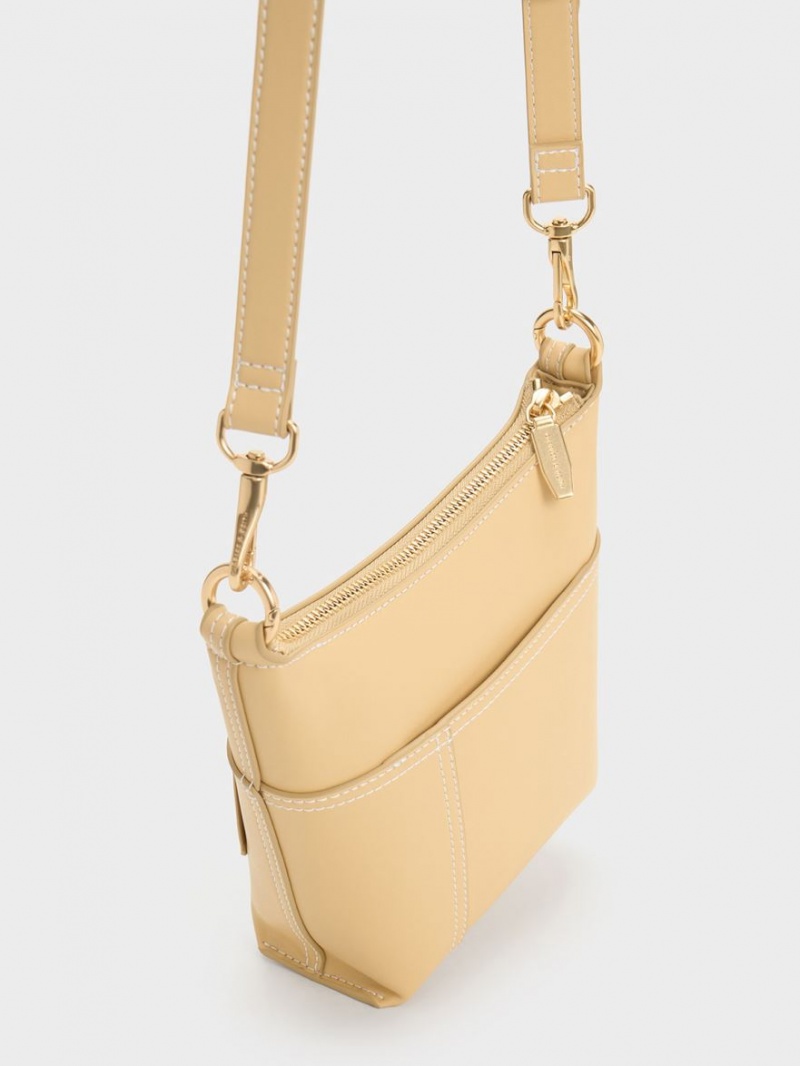 Charles & Keith Anthea Contrast-Trim Schultertaschen Beige | 471TEWOAY