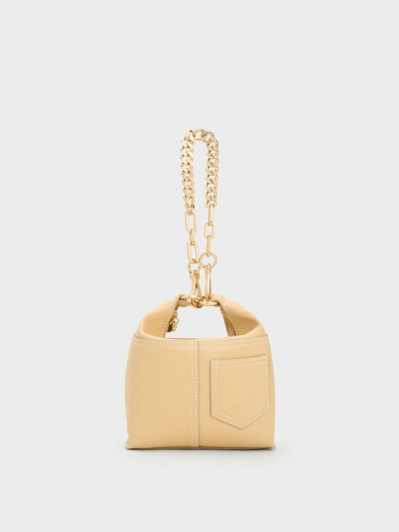 Charles & Keith Anthea Contrast-Trim Schultertaschen Beige | 471TEWOAY