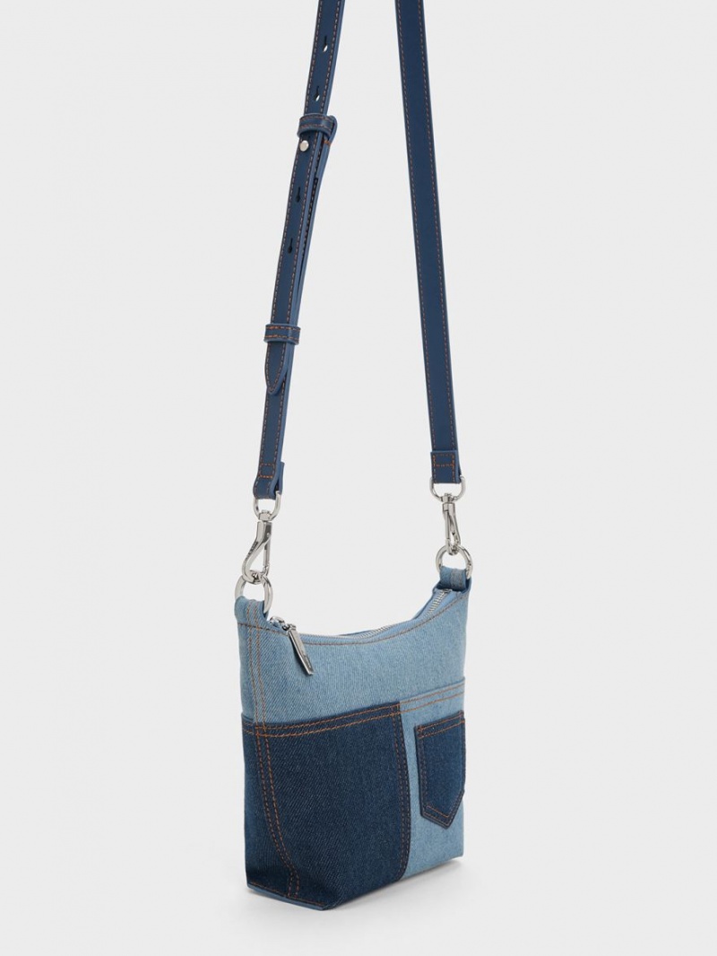 Charles & Keith Anthea Denim Contrast-Trim Schultertaschen Blau | 209SJGZHN