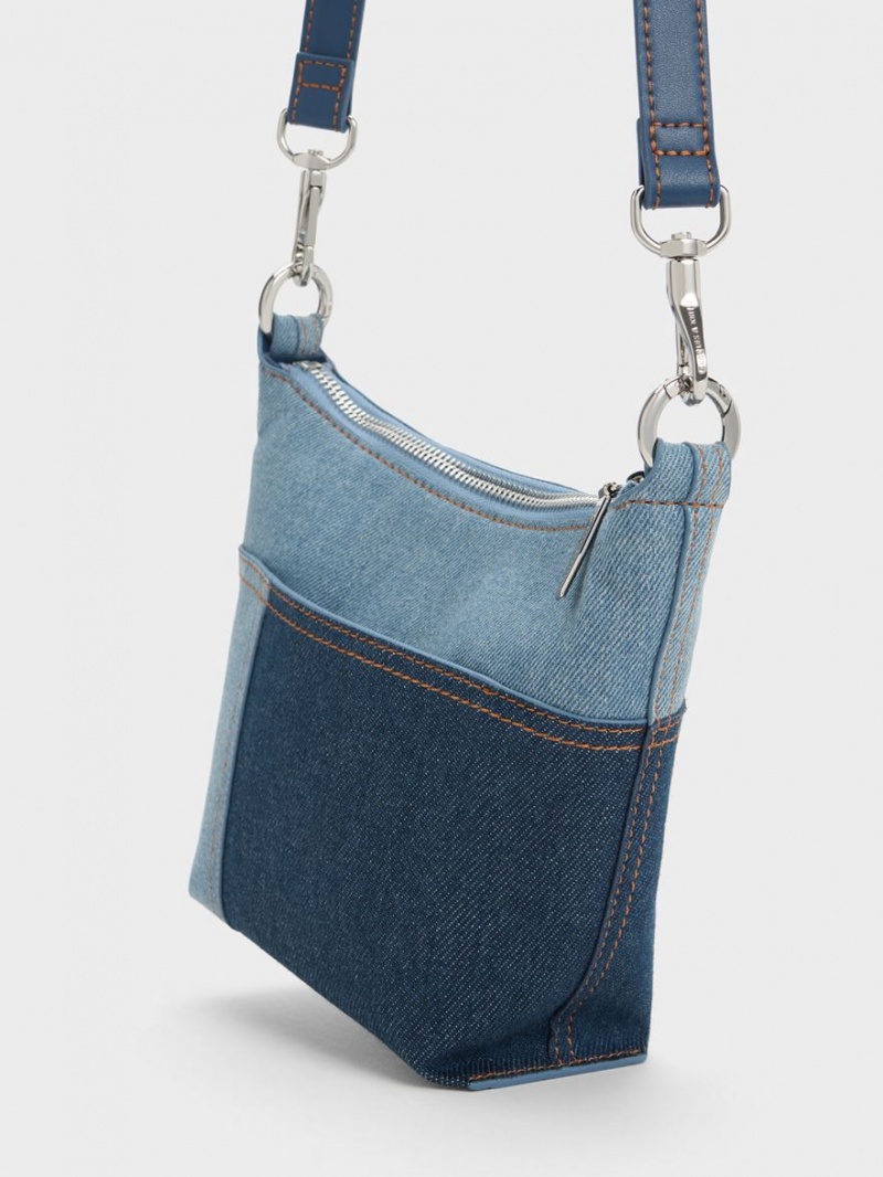 Charles & Keith Anthea Denim Contrast-Trim Schultertaschen Blau | 209SJGZHN