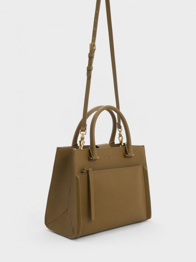 Charles & Keith Anwen Structured Tragetaschen Khaki | 490LNBMEV