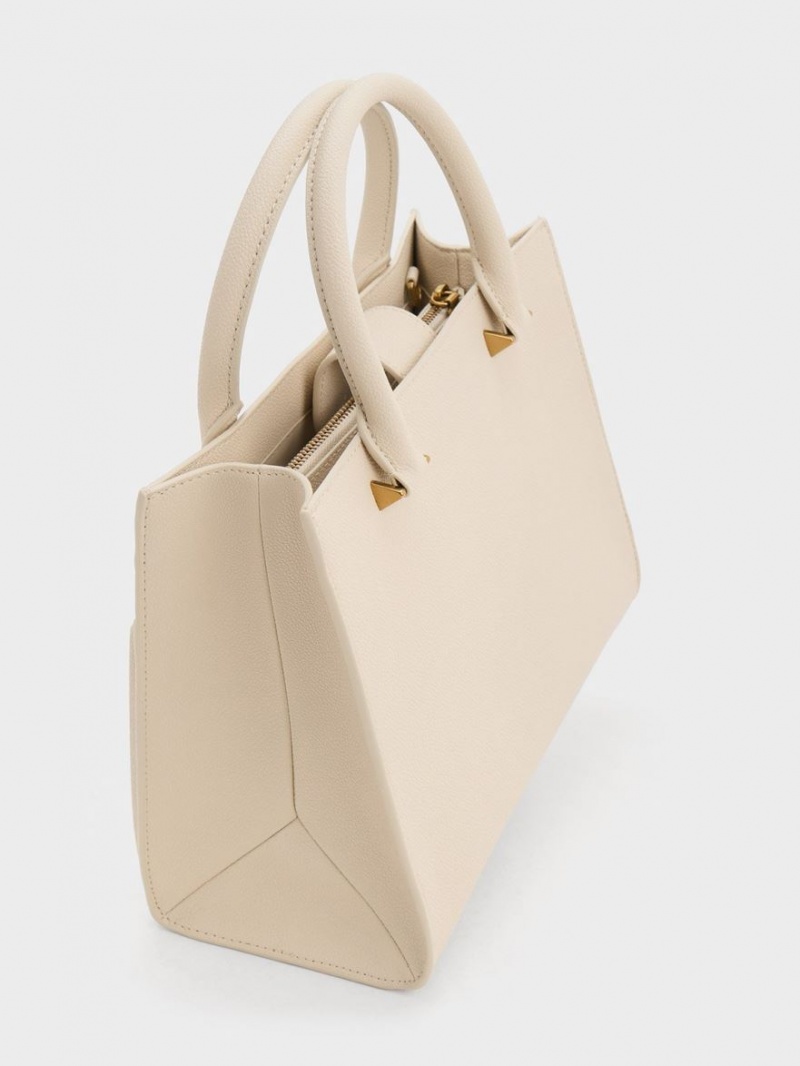 Charles & Keith Anwen Structured Tragetaschen Beige | 324CDOIWV