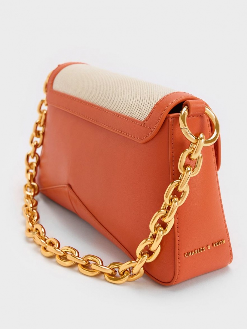 Charles & Keith Arley Canvas Chain-Link Trapeze Schultertaschen Orange | 450FKNQPY