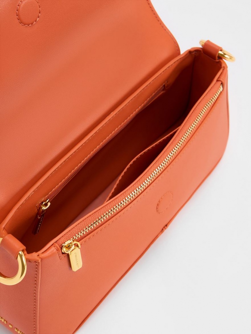 Charles & Keith Arley Canvas Chain-Link Trapeze Schultertaschen Orange | 450FKNQPY