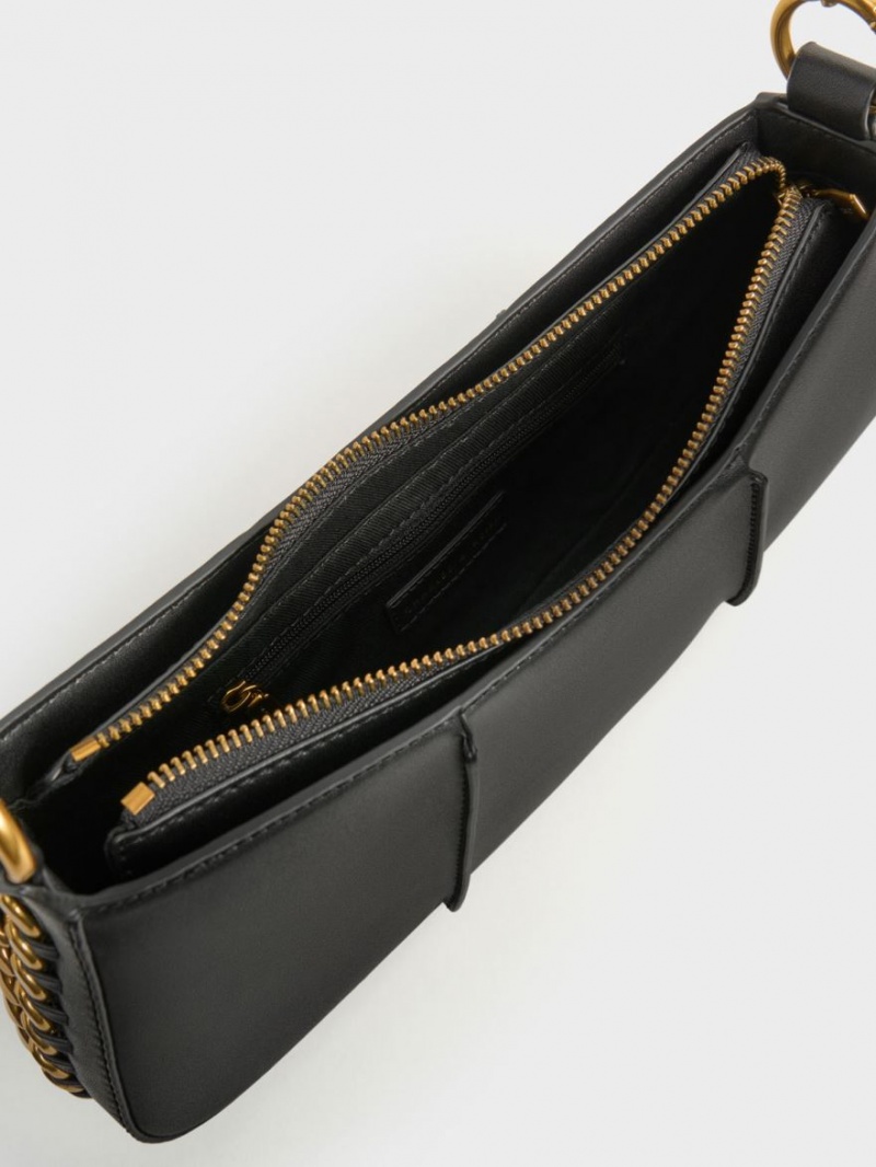 Charles & Keith Arlys Curved Schultertaschen Schwarz | 379VMUPOC