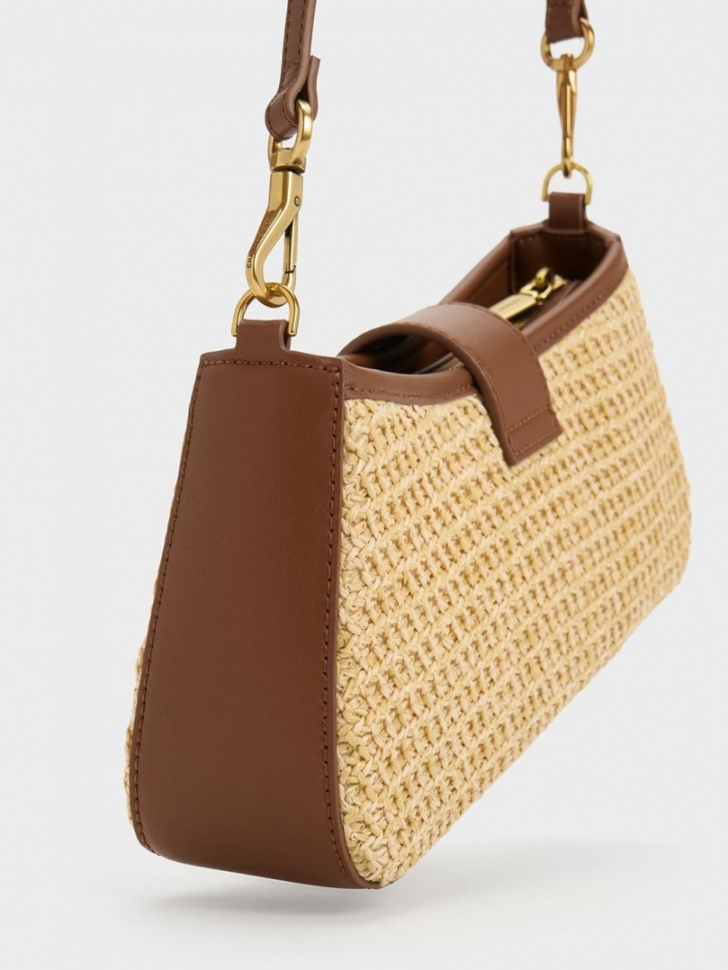 Charles & Keith Arwen Raffia Chunky Chain Tragetaschen Beige | 410XGOKEV