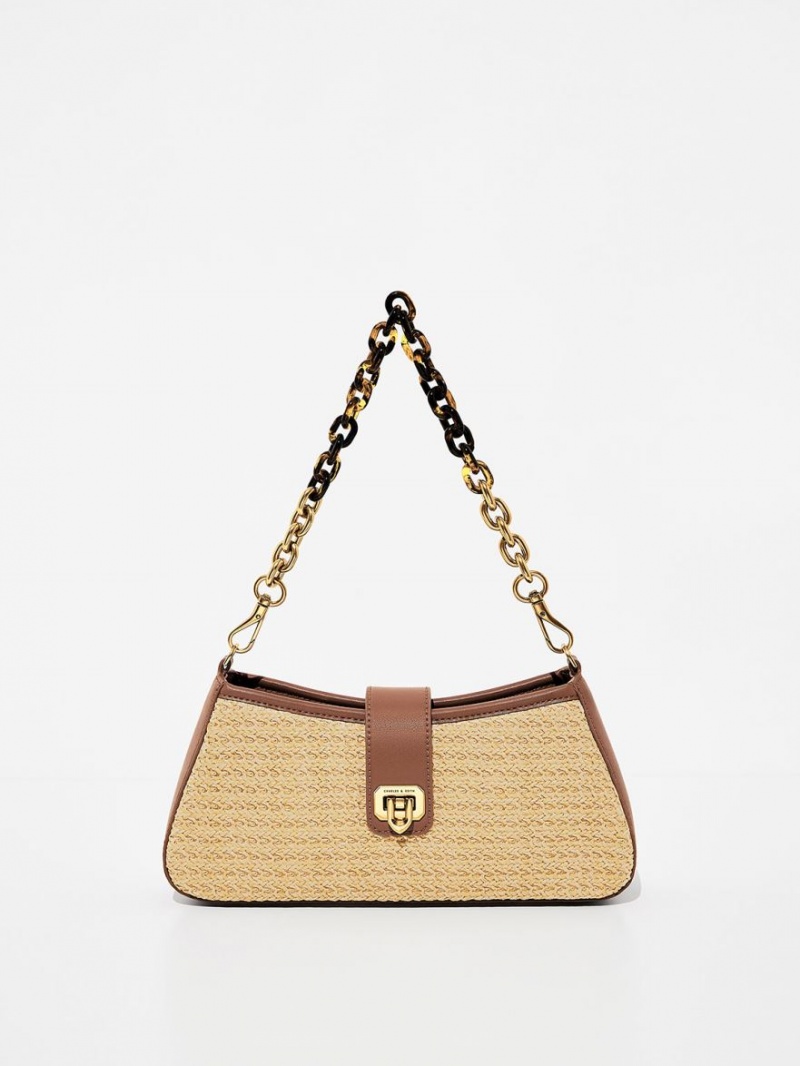 Charles & Keith Arwen Raffia Chunky Chain Tragetaschen Beige | 410XGOKEV