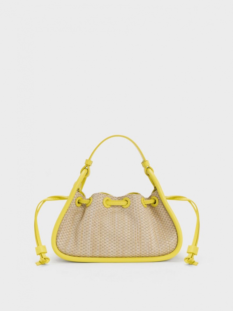 Charles & Keith Ashby Raffia Curved Handtasche Gelb | 026BAZPMW