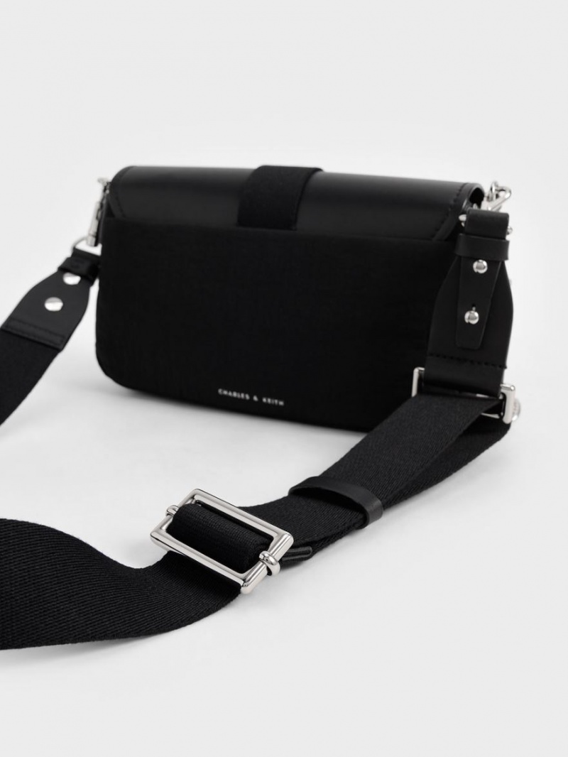 Charles & Keith Aspen Metallic Belt Schnallen Schultertaschen Schwarz | 170JBWNGU