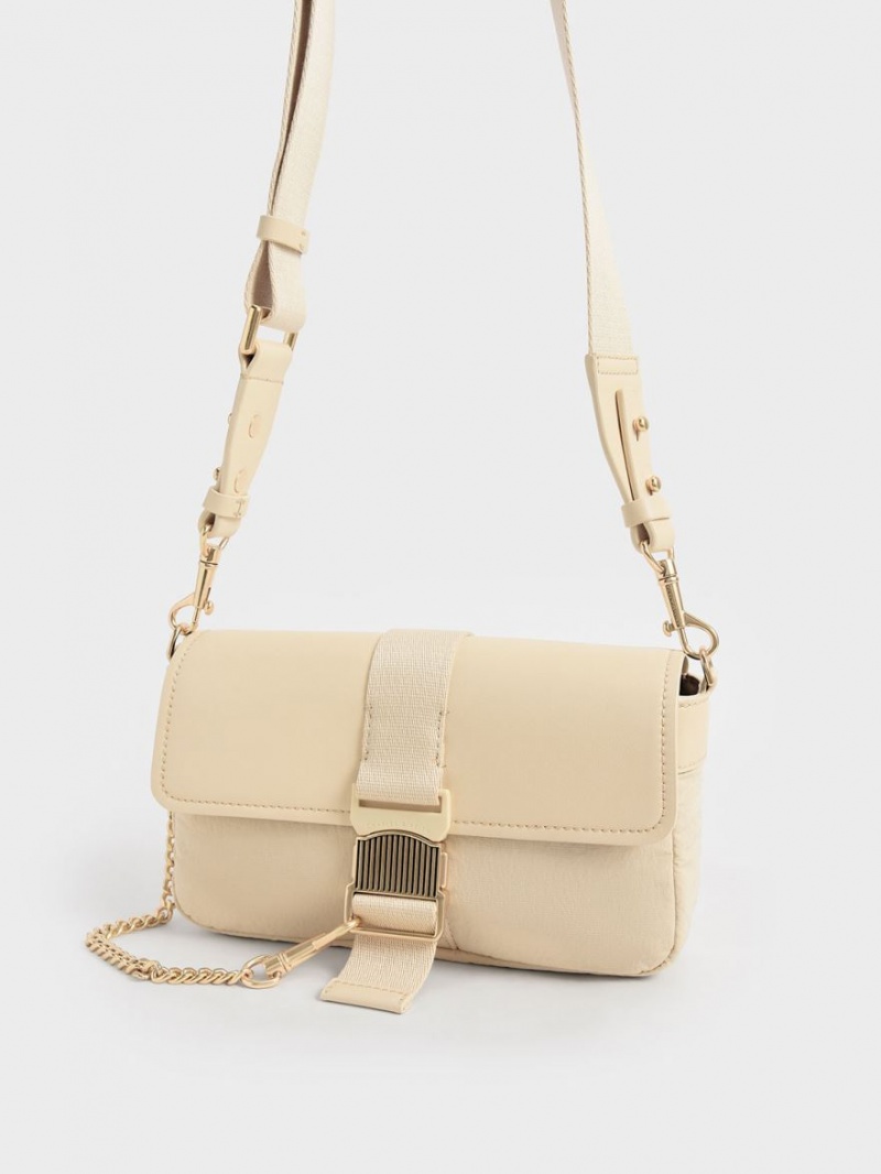 Charles & Keith Aspen Metallic Belt Schnallen Schultertaschen Beige | 765GRXOPF