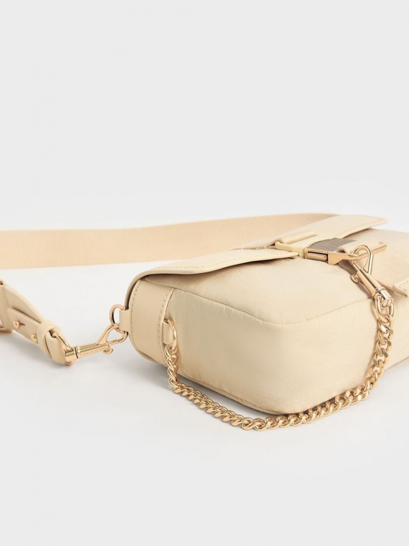 Charles & Keith Aspen Metallic Belt Schnallen Schultertaschen Beige | 765GRXOPF