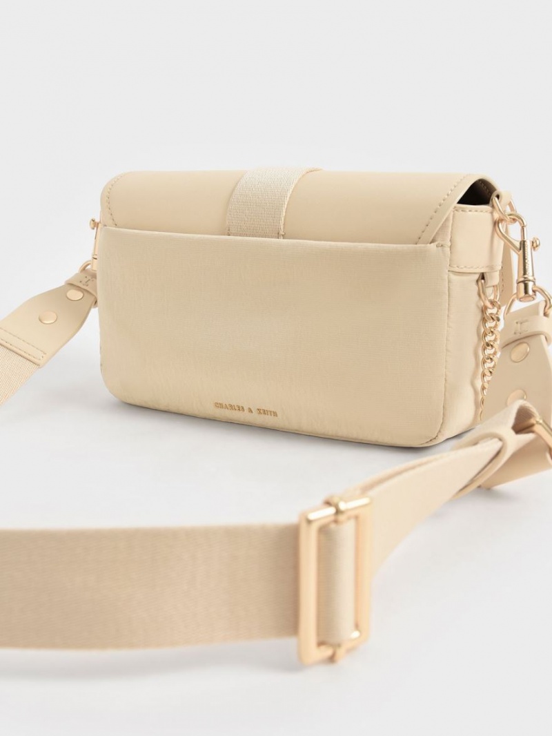 Charles & Keith Aspen Metallic Belt Schnallen Schultertaschen Beige | 765GRXOPF