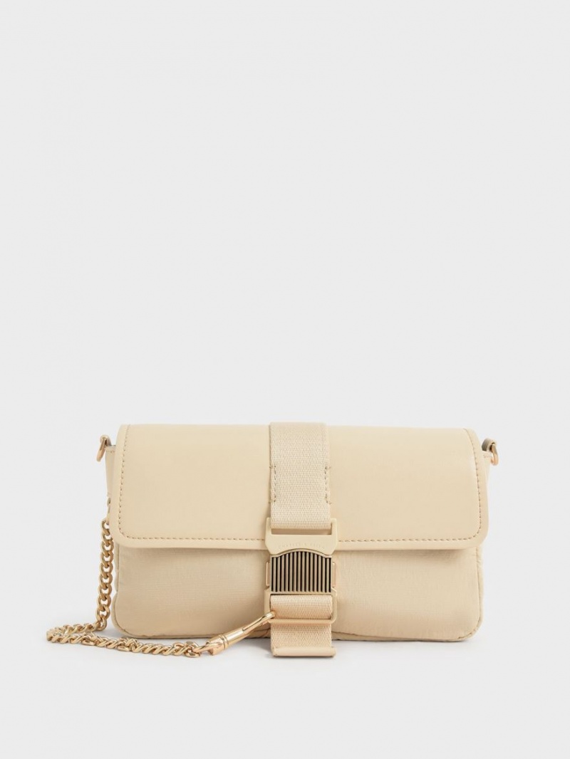 Charles & Keith Aspen Metallic Belt Schnallen Schultertaschen Beige | 765GRXOPF