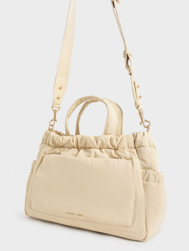 Charles & Keith Aspen Ruched Double Handle Tragetaschen Beige | 406BLTYOX