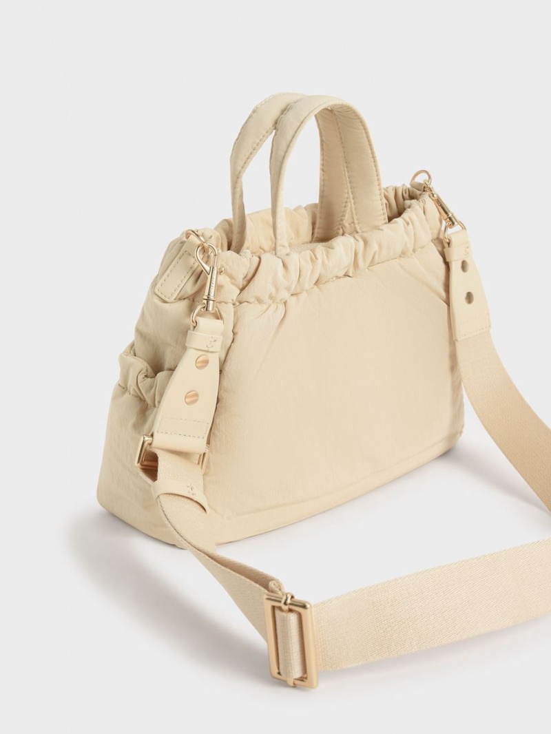 Charles & Keith Aspen Ruched Double Handle Tragetaschen Beige | 406BLTYOX