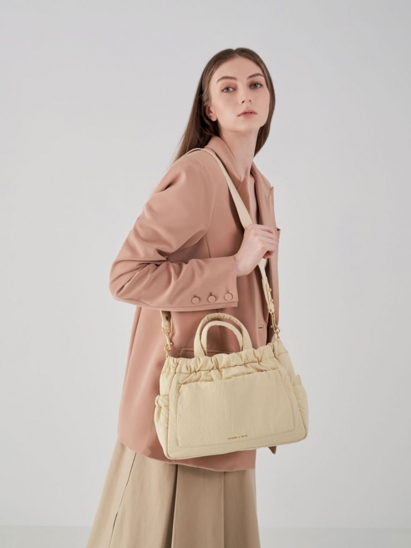 Charles & Keith Aspen Ruched Double Handle Tragetaschen Beige | 406BLTYOX