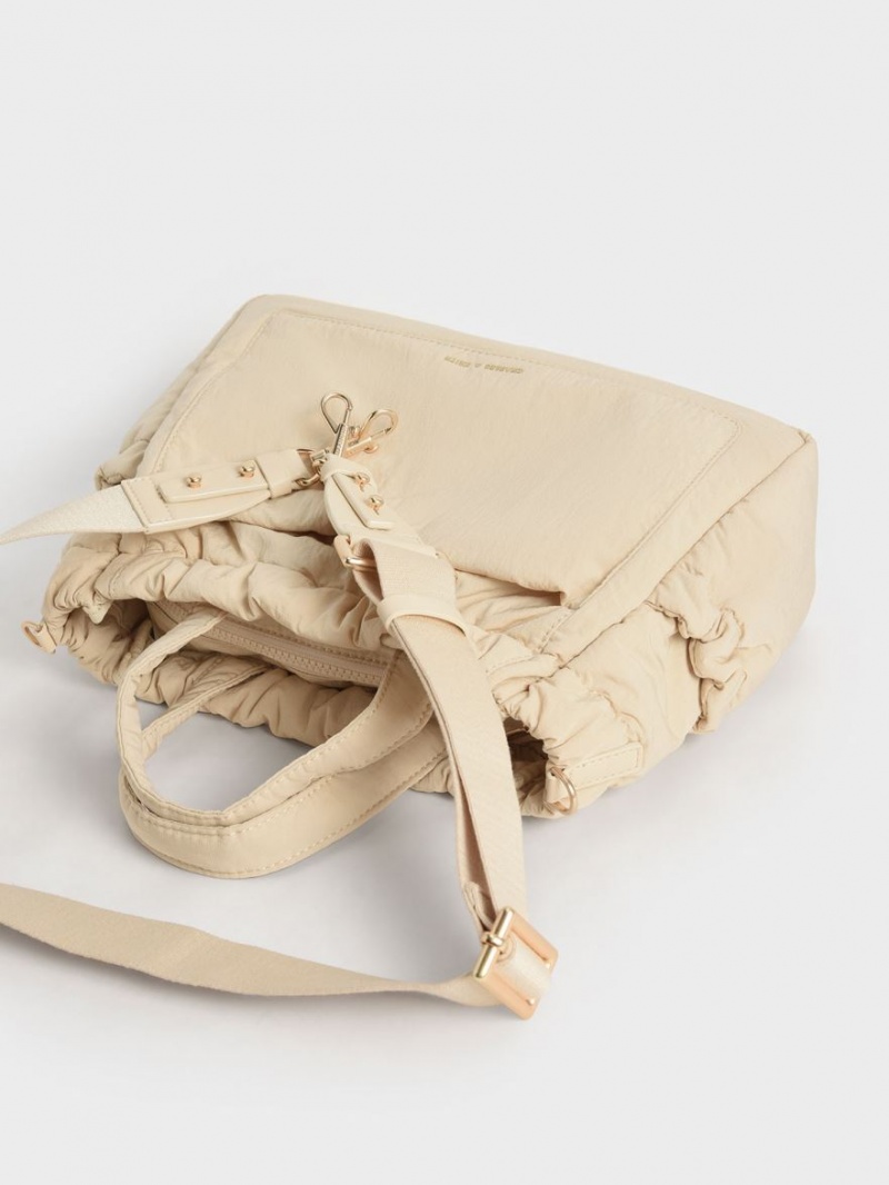 Charles & Keith Aspen Ruched Double Handle Tragetaschen Beige | 406BLTYOX