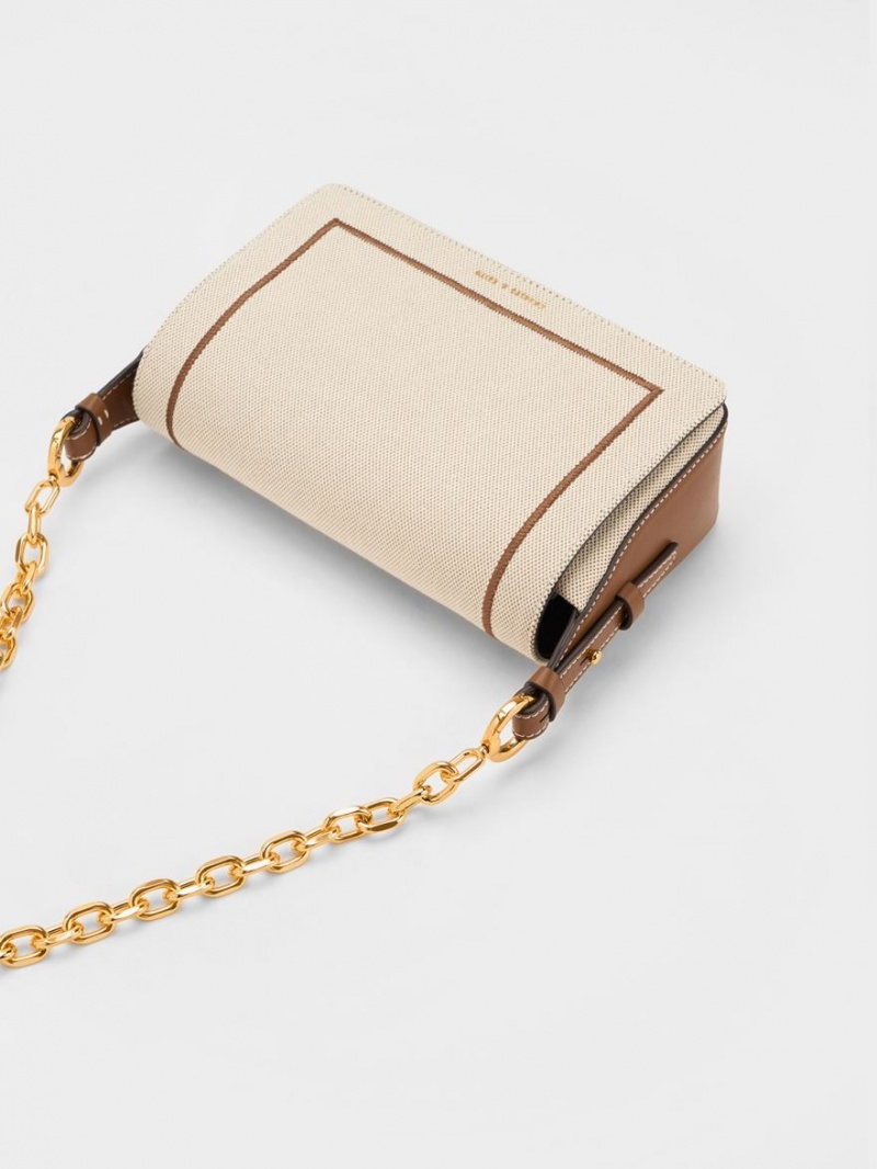 Charles & Keith Astra Chain Handle Canvas Schultertaschen Schokolade | 104AIWESL