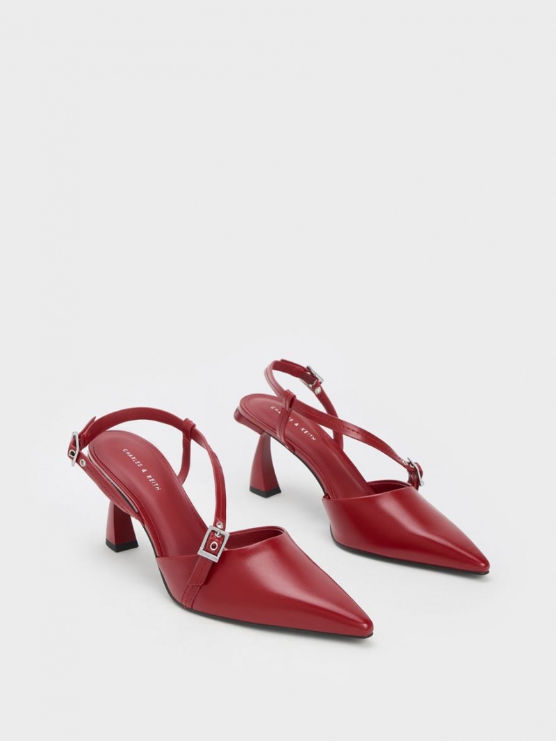 Charles & Keith Asymmetric Curved Heel Slingback Pumps Rot | 321OVPYRT