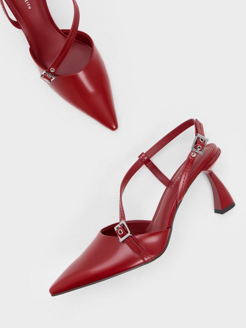 Charles & Keith Asymmetric Curved Heel Slingback Pumps Rot | 321OVPYRT