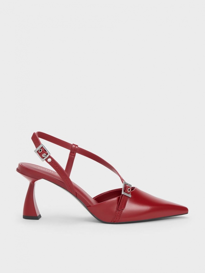 Charles & Keith Asymmetric Curved Heel Slingback Pumps Rot | 321OVPYRT