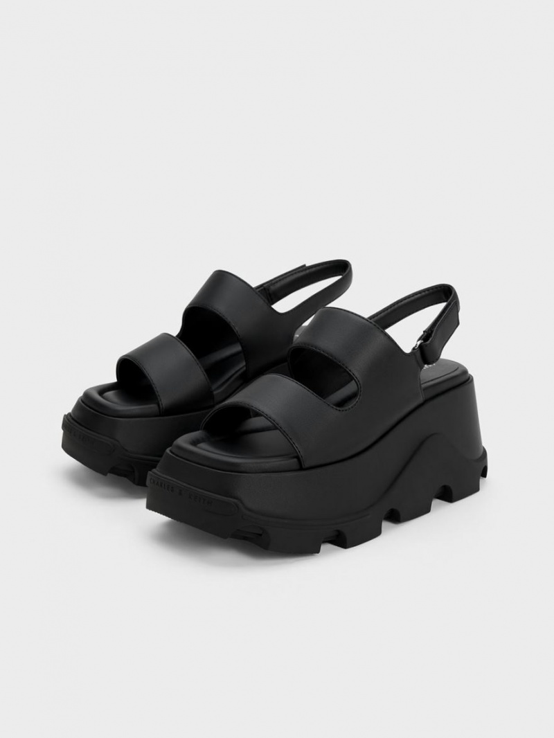 Charles & Keith Asymmetric Plateausandalen Schwarz | 745NBQSKZ