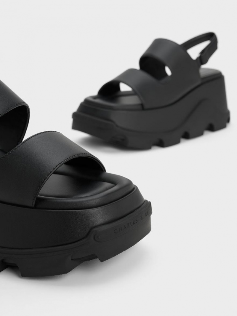 Charles & Keith Asymmetric Plateausandalen Schwarz | 745NBQSKZ