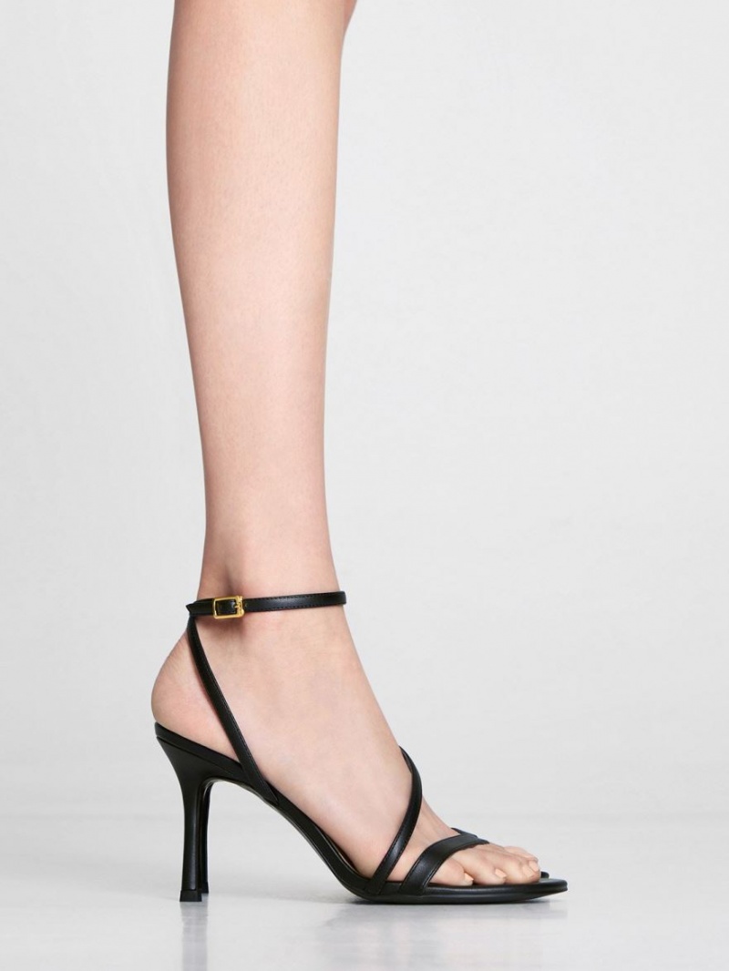 Charles & Keith Asymmetric Riemchen Sandalen Absatz Schwarz | 134NIYRZS