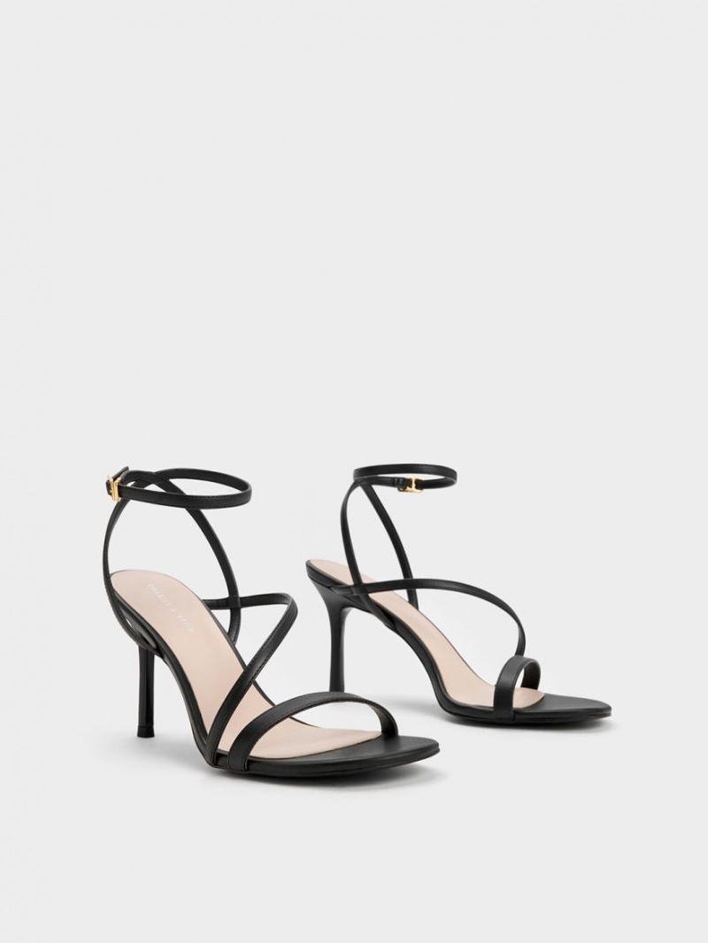 Charles & Keith Asymmetric Riemchen Sandalen Absatz Schwarz | 134NIYRZS