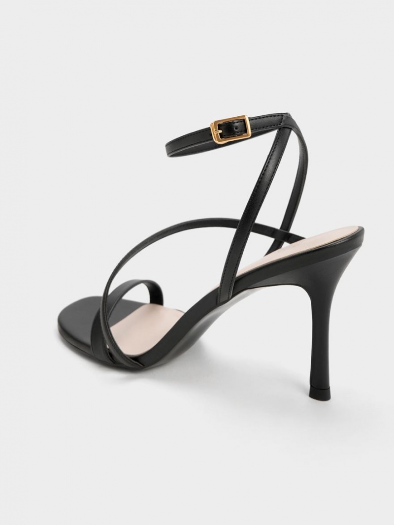 Charles & Keith Asymmetric Riemchen Sandalen Absatz Schwarz | 134NIYRZS