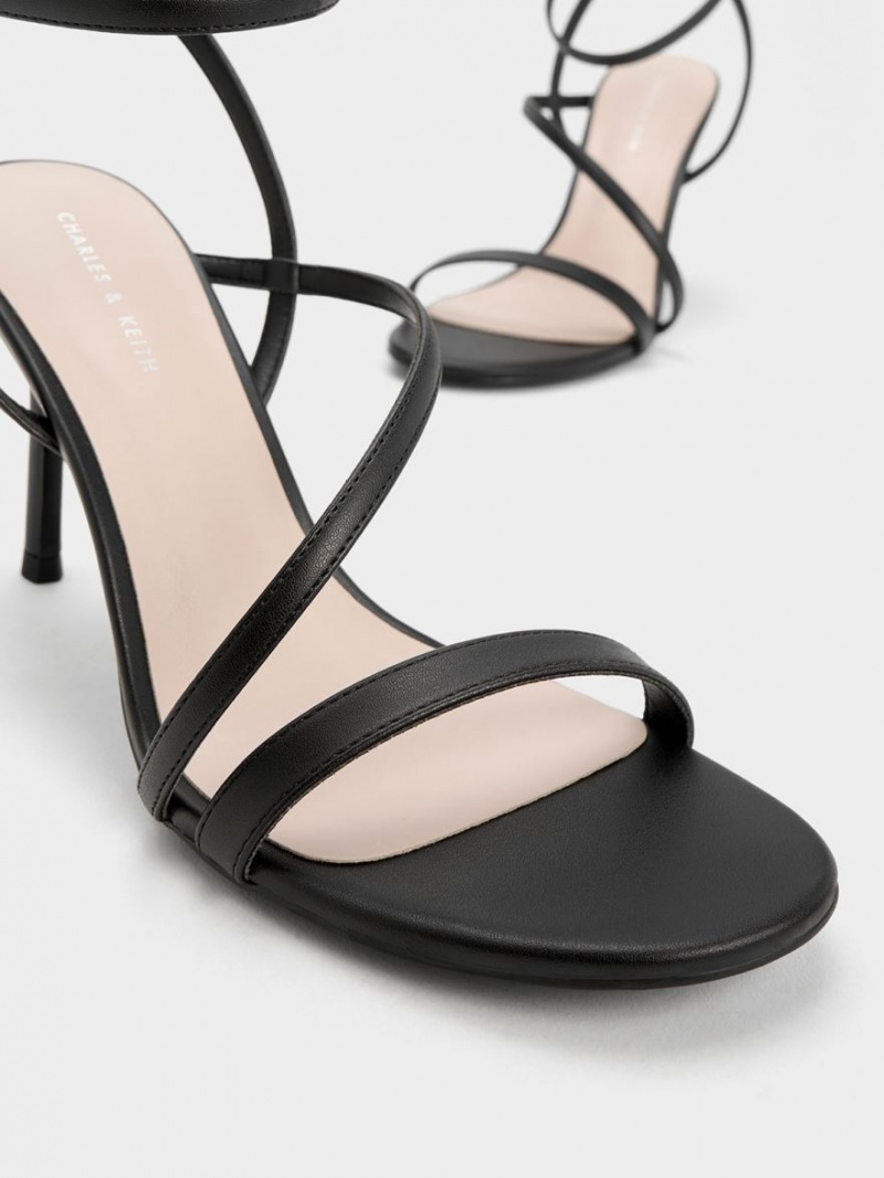 Charles & Keith Asymmetric Riemchen Sandalen Absatz Schwarz | 134NIYRZS